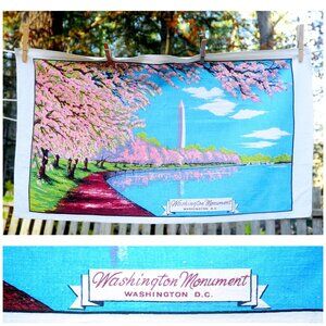 VTG Washington Monument, Washington DC Cotton Tea Towel Cherry Blossoms Blue Sky